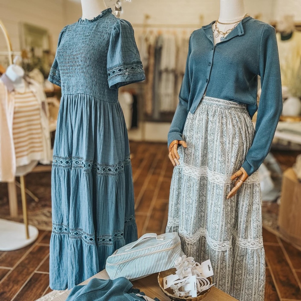 Blue Midi Dress with Embroidered Details